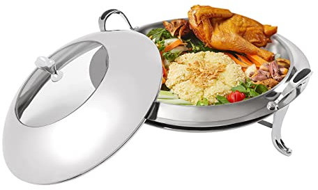 JUUTALK 3L Chafing Dish Edelstahl Runde Warmhaltebehälter Essen Speisenwärmer mit Deckel für Hotels, Buffets, Restaurants, Familienfeiern, Wohnheimen (Silber)