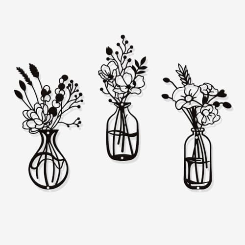 NBEADS 3 Estilo de Jarrón de Metal con Líneas para Decoración de Pared, Jarrón Floral de Hierro para Decoración de Pared Letrero de Metal con Flores para Colgar En Pared para Dormitorio Sala de Estar