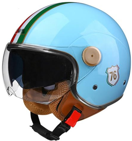 OZXDKJ Vintage Herren Damen Motorradhelm, Motorrad Offener Helm, Klapphelme, Jethelme Mit Doppelvisier, Motorrad Halbhelme DOT/ECE-Zulassung, 3/4 Helm Für Chopper Scooter Moped,M=(57-58cm),DD