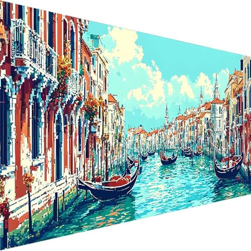 Malen Nach Zahlen Erwachsene Venedig, DIY Handgemalt Ölgemälde Kit für Anfänger und Erwachsene, Malen Nach Zahlen mit Pinseln und Acrylfarbe, für Haus Dekoration Ohne Rahmen (40x80cm) Shuicheng 8-Q