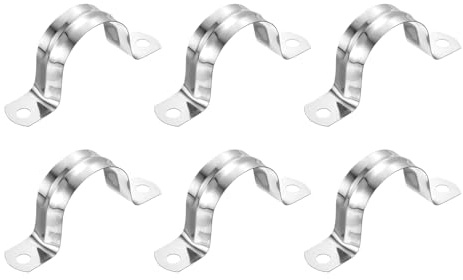 sourcing map 6 Stück starre Rohrbänder, 35 mm, 304 Edelstahl, 2 Löcher, U-förmige Halterung, Rohraufhänger, Rohrschellen zur Befestigung von Rohrkabeln