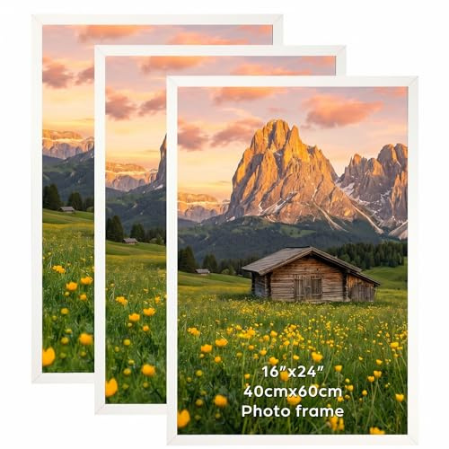 Hoikwo 3 Stück Weiß Bilderrahmen 40x60 cm, Aluminiumrahmen 60x40 cm Perfekt für Poster & Kunstdrucke - Nur für Wandmontage | Für Poster, Fotos, Dokumente und Puzzle, Wand