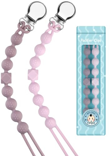 Yolnkos Cadenas Chupetes Silicona Clips De Chupete Para Bebé Porta Sujetadores Mordedores Chupetero Soothie Clip Sujeta Holder Niños Niñas Diseño de Una Pieza 2pcs(Sage,Púrpura)