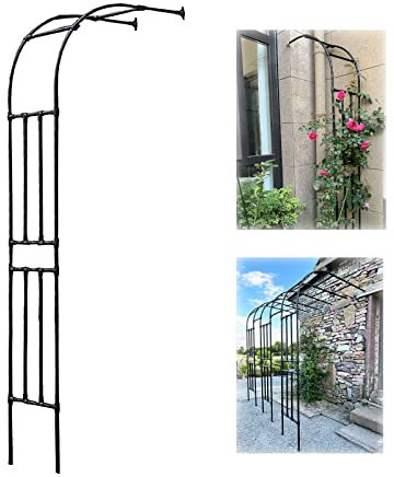 Robusto arco da giardino in metallo per piante rampicanti, larghezza regolabile 60 – 240 cm, resistente alle intemperie, supporto per rose, pergolato da giardino nero a mezzo arco L 90 x A 240 cm