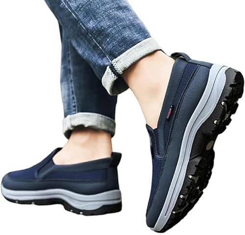GYCF Scarpe Sportive Ortopediche, Scarpe Slip On da Trekking da Uomo, Scarpe Passeggio Antiscivolo con Supporto per L'Arco Plantare, Scarpe da Lavoro Leggere all'aperto,Blu,43EU