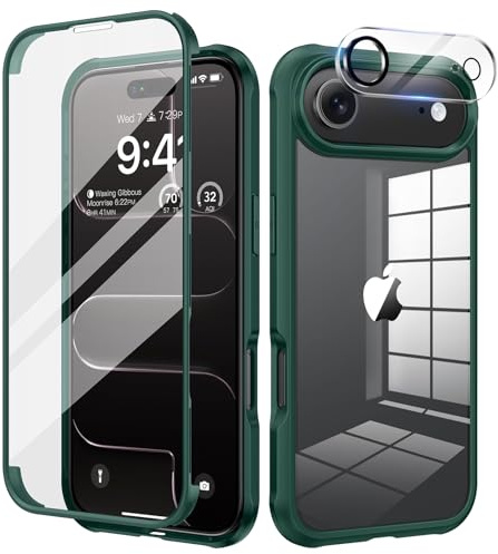 seacosmo för iPhone Air Fodral, [9H HD] Integrerat Härdat Glas Skärm och Kamerafilm 360 Grader Stötsäker Dubbelt Skyddshölje för iPhone 17 Air, Grön