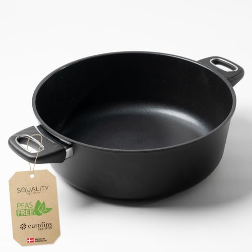 Squality Premium Bräter Induktion 32cm PFAS frei | 6,5l Schmortopf | Antihaft beschichtete ofenfeste Pfanne aus Dänemark | Bratpfanne | Schmorpfanne für gesundes Kochen ohne Schadstoffe, Non Stick Pan