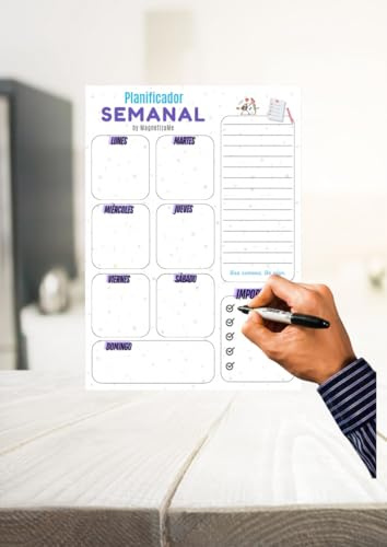 Planificador Semanal Magnético para Nevera – Pizarra Reutilizable Dry-Erase (29,7 × 21 cm aprox. A4) + 2 Rotuladores con Imán y Borrador – Organización de Menús, Tareas y Eventos VERSIÓN 2026