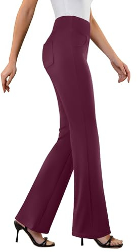 DLOODA Womens Dress Pants Stretchy Work Pants Flare Slacks with 4 Pockets | Business Casual Office Trousers, Pull On Bootcut Pant, Comfortable High Waist Trouser, Flattering Fit Casual Outfits