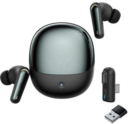 Denash Écouteurs de Jeux sans Fil, Mode Double Bluetooth à Faible Latence 2,4 GHz avec Micro ENC, Dongle USB C pour Tablette Téléphonique PC Console de Jeu PC (Black)