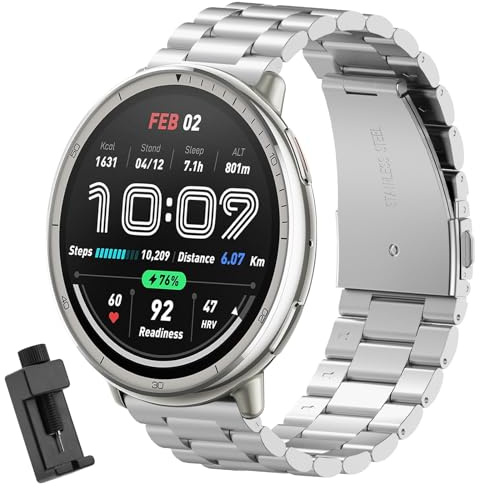 CHULN Metallarmband, kompatibelt med Amazfit Active 2/Active/Active 3 Premium/GTS/GTS 2/Garmin Vivoactive 5, justerbart ersättningsband i rostfritt stål för Amazfit Active 2. (Ingen värd), 5.5 à 8.7