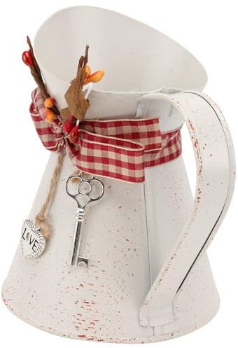 ANDRESLAD Vintage Eisenblumentopf Pflanzkübel mit Griff Landhausstil Übertopf Gartendeko Deko Blumenbehälter Rustikal Außen Beige