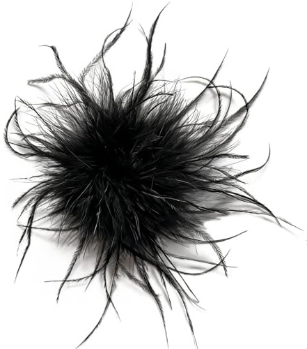 Xolear Straußenfeder Feder Brosche, Natürlich Flauschig Puschel Anstecker 20 cm, Federbrosche Vintage Stil Hutaccessoire Braut Hochzeit Party Fasching Fascinator für Blazer Kleid Jacke