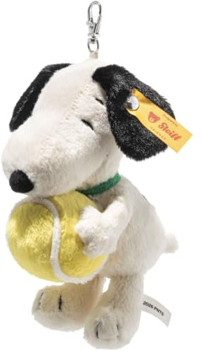 Steiff Peanuts Snoopy Tennis Anhänger 15cm, Tennisspielender Snoopy, kuschelweicher Plüsch, Taschen- & Schlüsselanhänger, waschmaschinenfest