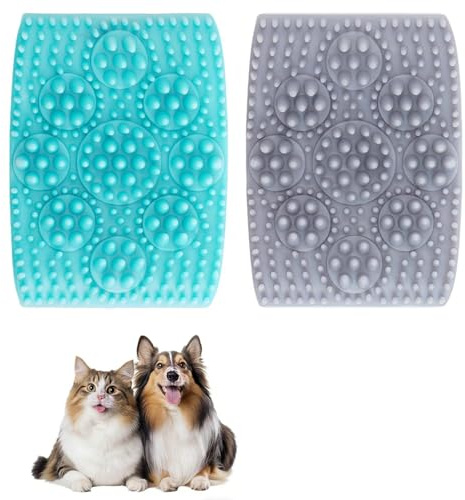 2er Set Katzen- und Hundebürste Silikon 2-in-1 Nass Trocken Grau & Blau | Bürste für Hunde & Katzen，Weiche Silikonborsten, Entfilzt, massiert und entfernt lose Haare. Nass und trocken nutzbar