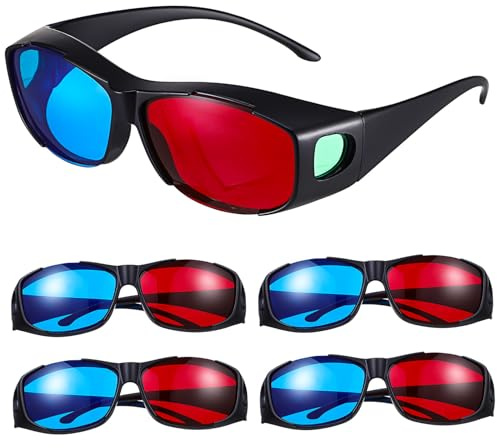 FRCOLOR Occhiali 3d Rossi e Blu in Plastica Leggera – Set da 5 Pezzi per Visione Film 3d a Casa e Cinema – Design per Utenti Adulti