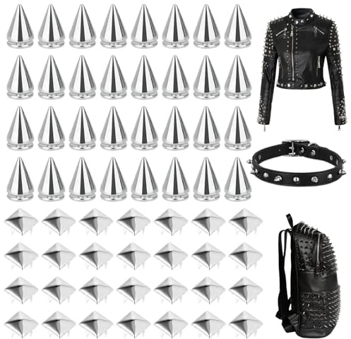 MENUY Studs for Clothes 200 Artículos Remaches Ropa 100 Artículos Clavo Cuadrado Metal Cono Picos Remaches Remaches Roca Tornillo Espalda Studs para DIY Bolsos Ropa Cuero Artesanía Pulsera Collar