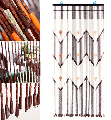 Mocoli Perlenvorhang Balkontür, 90x190CM Perlenvorhang Insektenschutz 60 Stränge Perlenvorhang Türvorhang Bambusvorhang Bohemian Stil Bambusvorhang Handwerk für Fenster Eingang Badezimmer
