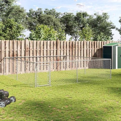 Robuster Stahl Hundezwinger 4x4x1 m, Maschendraht Hundehütte für Gute Luftzirkulation, verzinkter Stahl Hundezwinger 4x4x1 m, Hundelaufstall mit Klapptür und Schließsystem