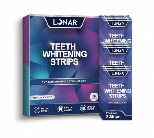 LUNAR Teeth Whitening Strips, 28 Strips, Enamel Safe, Non Sensitive Formula, Non Slip, Removes Coffee, Wine & Smoking Stains,14 Day Treatment