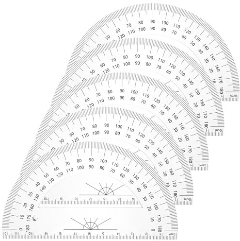Gatuida Lot de 5 Rapporteurs Demi-cercle en Plastique Transparent, Outil D'angle sans Bavure, Facile à Transporter pour Étudiants en Cours de Mathématiques