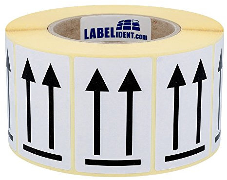 Warnetiketten 45 x 70 mm - Paket Aufkleber Doppelpfeil - Hier oben/Diese Seite nach oben/This side up - 1.500 Versandaufkleber auf 1 Rolle(n), Papier weiß-schwarz
