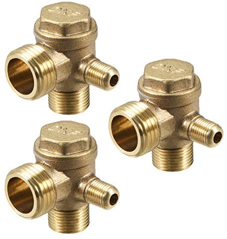 uxcell Air Compressor Check Valve 90 Degree Right Male Threaded Brass Connector 1/8 x 3/8 x 1/2 3Pcs
