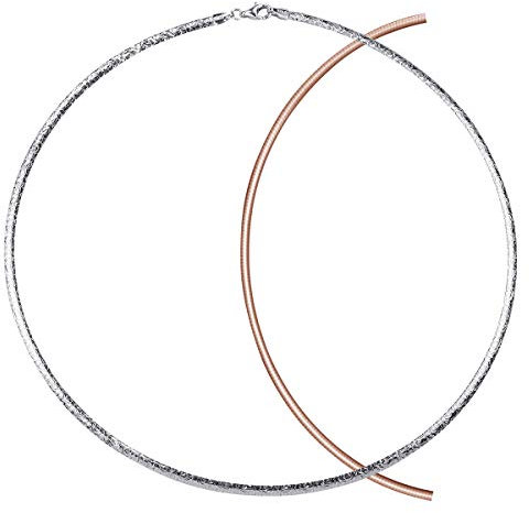 MATERIA Damen Halskette Collier Rosegold 2in1-925 Silber Tonda Kette Halsreif 45cm rhodiniert vergoldet + Etui CO-19