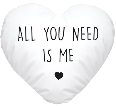 SpecialMe® Herz-Kissen Spruch All You Need is me Romantisches Liebes-Geschenk Kissenbezug inkl. Füllung Weiss Herz-Kissen