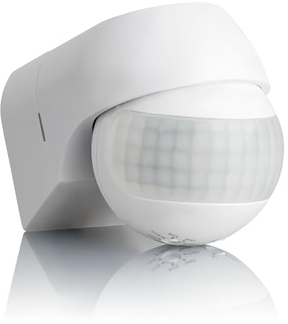 SEBSON Detector de Movimiento Exterior IP44, Montaje Superficie en Pared | Programable, Sensor de Infrarrojos, Alcance 12m / 180°, LED adecuado, orientable - Set de 4