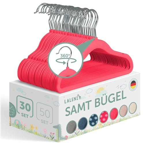 Laleni Kleiderbügel für Kinder, 30 Stück, platzsparende dreieckige Kleiderbügel mit Samt-Finish, rutschfest, drehbar, 4,5 kg Gewichtskapazität, Rosa