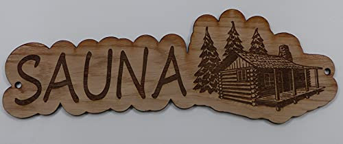 Generisch Schild Sauna Hinweisschild Kelo Gravur Deko Eiche furniert Lasercut mit Laserschatten Gravur Hütte ca 29 cm Saunaschild