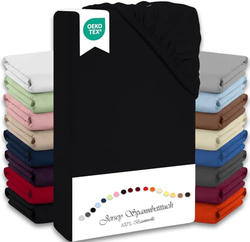 Jersey Spannbettlaken Betttuch Extralang 100x220cm 100% Baumwolle 130g/m² Öko-Tex Standard 100 Schwarz