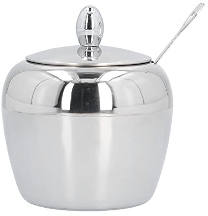 Cyrank Sucrier en Acier Inoxydable, Bol à Sucre Pot à Sucre avec Couvercle et Cuillère à Sucre pour Cuisine, Restaurant