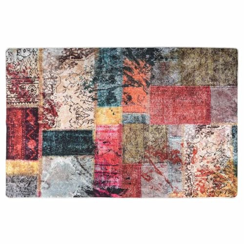 vidaXL Matta tvättbar lappmönster 80x150 cm flerfärgad