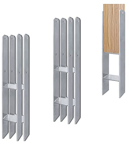 NAIZY H-Pfostenträger 4 Stück Pfostenanker Stahl 600mm Länge H-anker Pfosten Langlebig 121mm Breite Vierkantholzpfosten Säulenfuß, für Carports Pfahlbauten Wildtürme Zäune Pergola