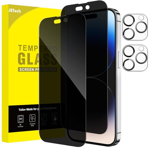JETech Sichtschutz Schutzfolie für iPhone 14 Pro Max, 2+2 Stück | Mit Kameraschutz, Full Screen 9H Gehärtetes Glas Schutzfolie Schutzfolie, Kratzfest, Hüllenkompatibel