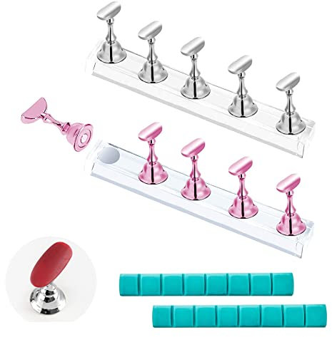KARELLS Ensembles Présentoir D'art D'ongle, Support Magnétique pour Faux Ongles, 2 Sets Nail Art Tips Stand holder pour Faux Ongles Manucure