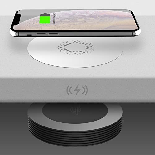 Caricatore wireless invisibile, caricatore QI da 22-32 mm sotto il tavolo, ricarica wireless da 10 W per tutti i dispositivi standard Qi per bar/tavolo da caffè/scrivania (Color:Bianco)