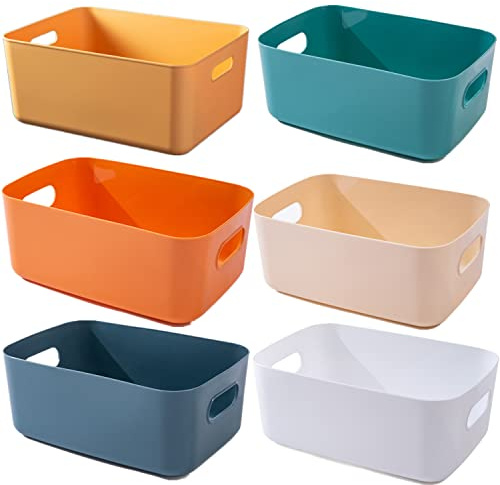 NCRGB 6 Pack 24 cm Contenitori Plastica,Vari Colori Scatole Portaoggetti,Cestini Portaoggetti,Contenitori Bagno,Cestino Portaoggetti,Storage Box per Bagni,Camere da Letto,Cucine Con Maniglia