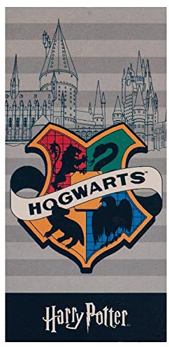 Harry Potter Strandtuch mit Hogwarts-Wappen, 140 x 70 cm, Grau/Schwarz