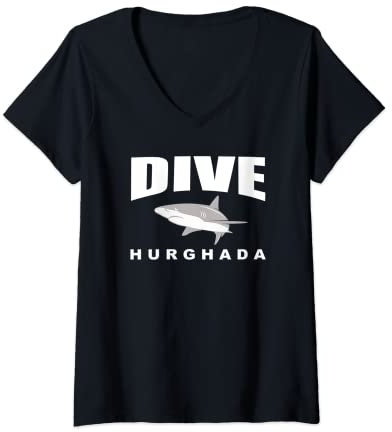 Damen Tauchen Sie Hurghada, Tauchen in Hurghada mit Haien T-Shirt mit V-Ausschnitt