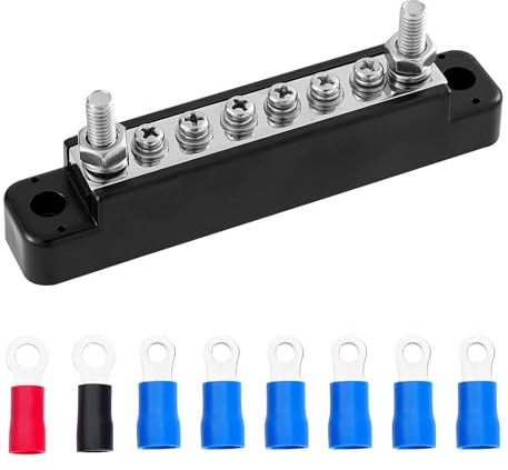 12V-48V DC Sammelschiene Verteilerblock，100A Busbar 6 polige Einreihige Sammelschiene -Schraubklemme für Auto RV Boat Yacht (Schwarz)