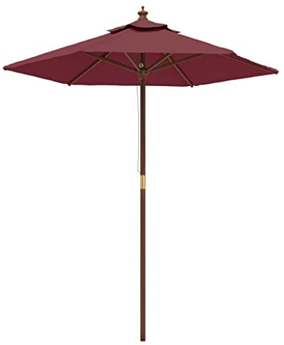 vidaXL Sonnenschirm, Gartenschirm mit Holzmast UV-Schutz, Strandschirm mit Belüftung 6 Rippen, Marktschirm Balkonschirm Terrassenschirm, Bordeauxrot