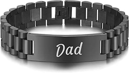 Armband Schwarz Breit, Herrenarmband Edelstahl Erkennungsmarke mit Gravur Dad Geburtstagsgeschenk