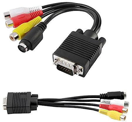 Hemobllo Adattatore Vga S-video Tv -out Per Laptop Pc Televisore Nero Convertitore Ingresso Vga Sub-d Standard e Connettore D-sub Da Pin Maschio