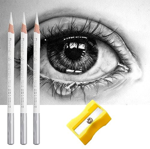 Skizzieren Highlight Pen,Weiß Kohle Bleistift,Weiße Kohlestifte,3PCS Weißer Kohle Bleistift,Zeichnung White Pencils,Weißer Kohle Zeichenstifte,Weiß Kohlestifte,Professionelle Skizzieren Highlight Pen