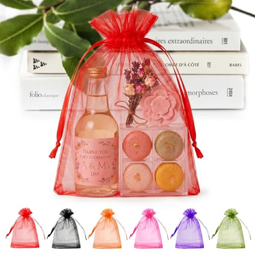 ANZNKU Rote Organza-Beutel, 15,2 x 22,9 cm, Netzbeutel, Kordelzug, durchsichtige Netzbeutel, Kordelzug, Geschenkbeutel für Party, Weihnachten, Hochzeit, Festival, Make-up, Geschenkbeutel, 50 Stück