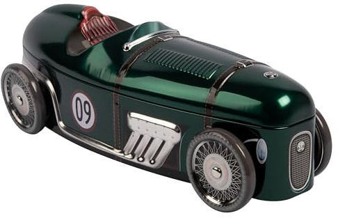 POWERHAUS24 Grüner Sportwagen No. 09 mit drehbaren Rädern, Blechdose lebensmittelecht, Deko, Aufbewahrung, Sammlerstück, max. 28 cm x 9 cm