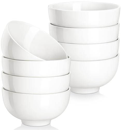 MALACASA Small White Bowls Set of 8, 10 Oz Ice Cream Bowls - Little Ceramic Bowls for Bouillon,Side Dishes, Dessert, Oatmeal, Fruit, Portion Control - Dishwasher & Microwave Safe.